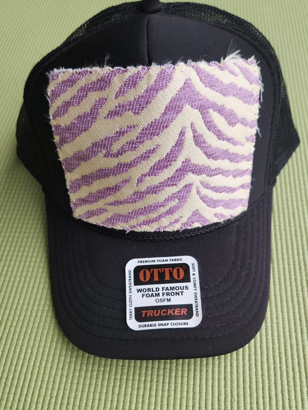 NWT Orijinal Kilim Black Trucker Hat with Purple and Cream Zebra Patch